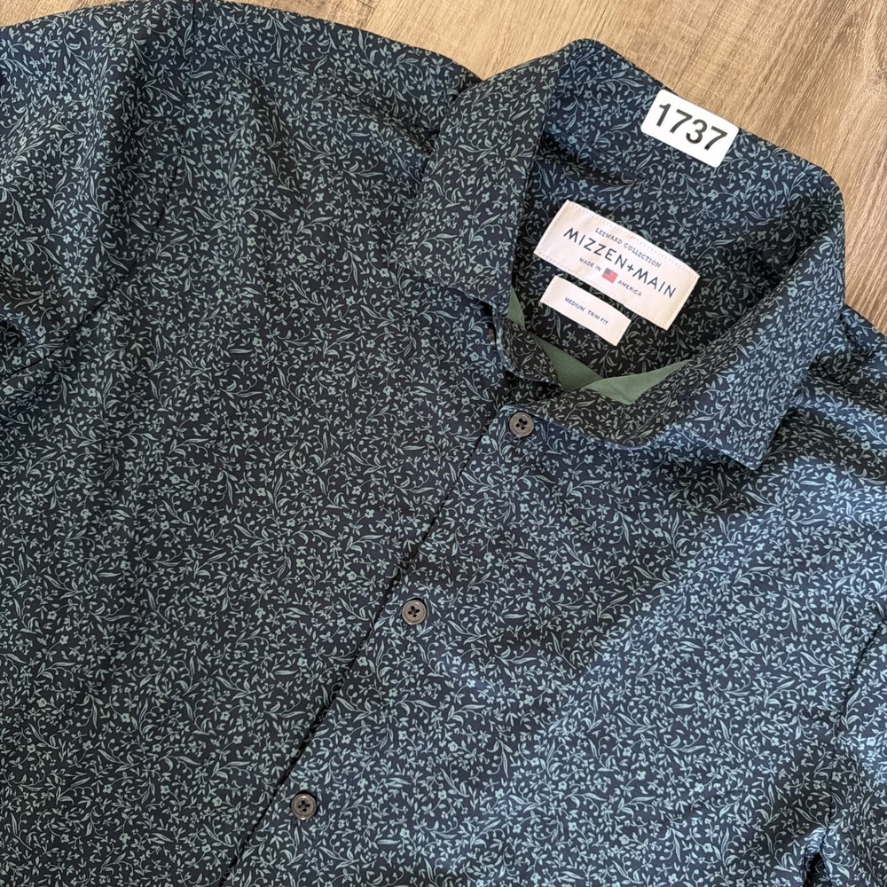 Mizzen+Main Men's Leeward Collection Button Down Trim Fit Shirt Blue Green